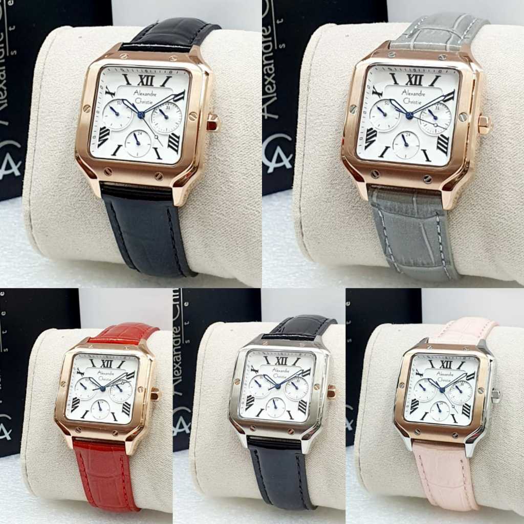 ALEXANDRE CHRISTIE AC2B18 / AC 2B18 jam tangan wanita alexandre christie tali kulit mode kotak chron