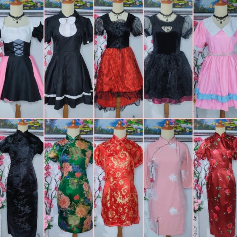 Diminati cheongsam  Maid costum  kostum maid  cosplay maid  Lolita dress  kostum karakter  kostum lu