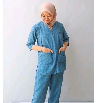 Baju OKA / Baju medis / Scrub Two Tone / Baju Jaga Two Tone, Seragam Medis Two Tone V Neck / Kerah V