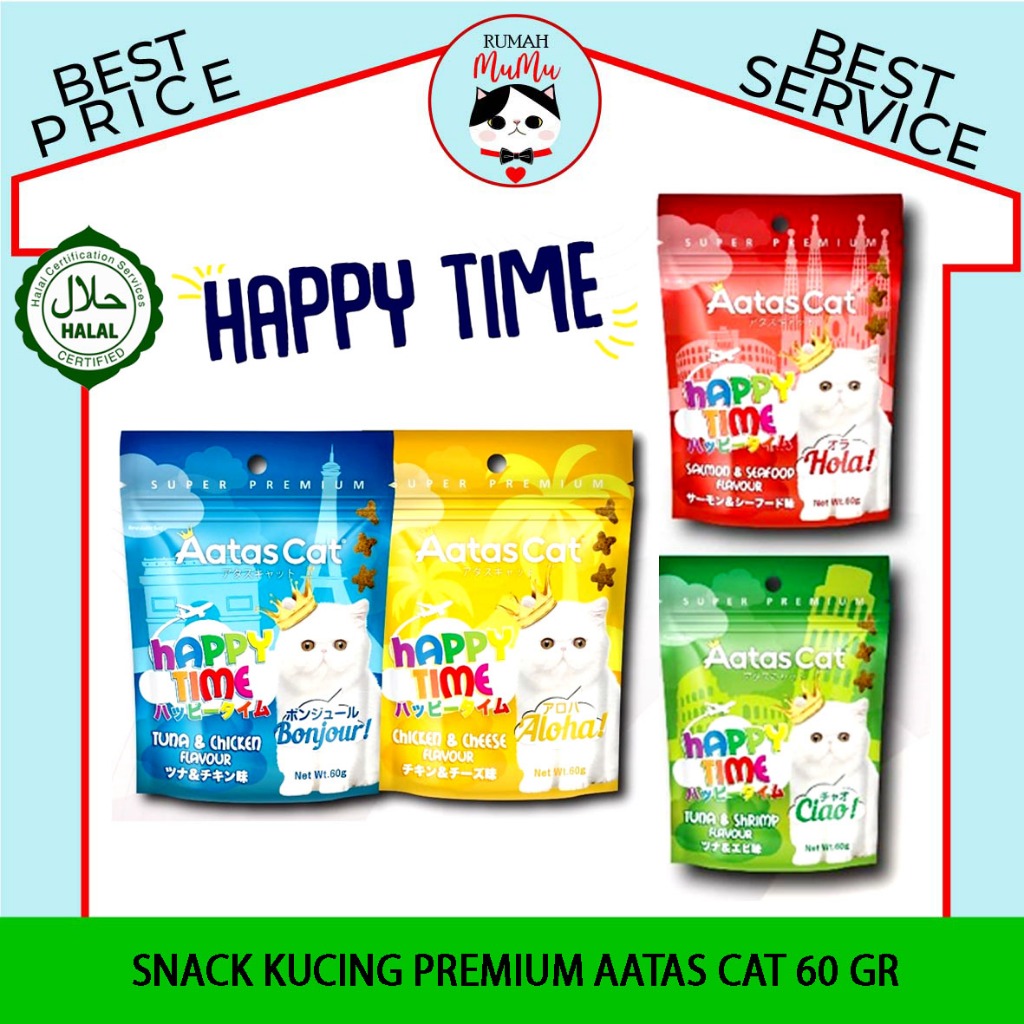 SNACK KUCING HALAL KERING PREMIUM ALL LIFE STAGES AATAS CAT 60 GR