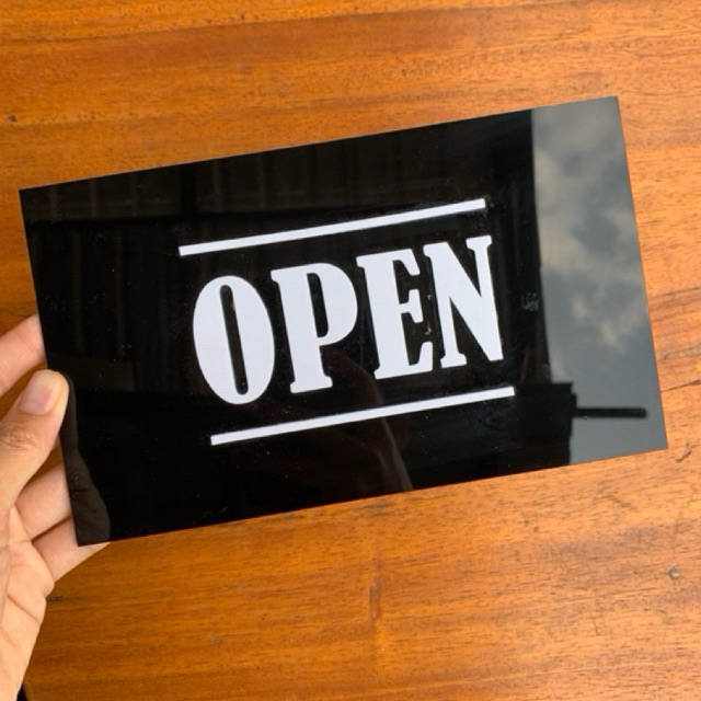 

papan sign tulisan open close akrilik hitam putih