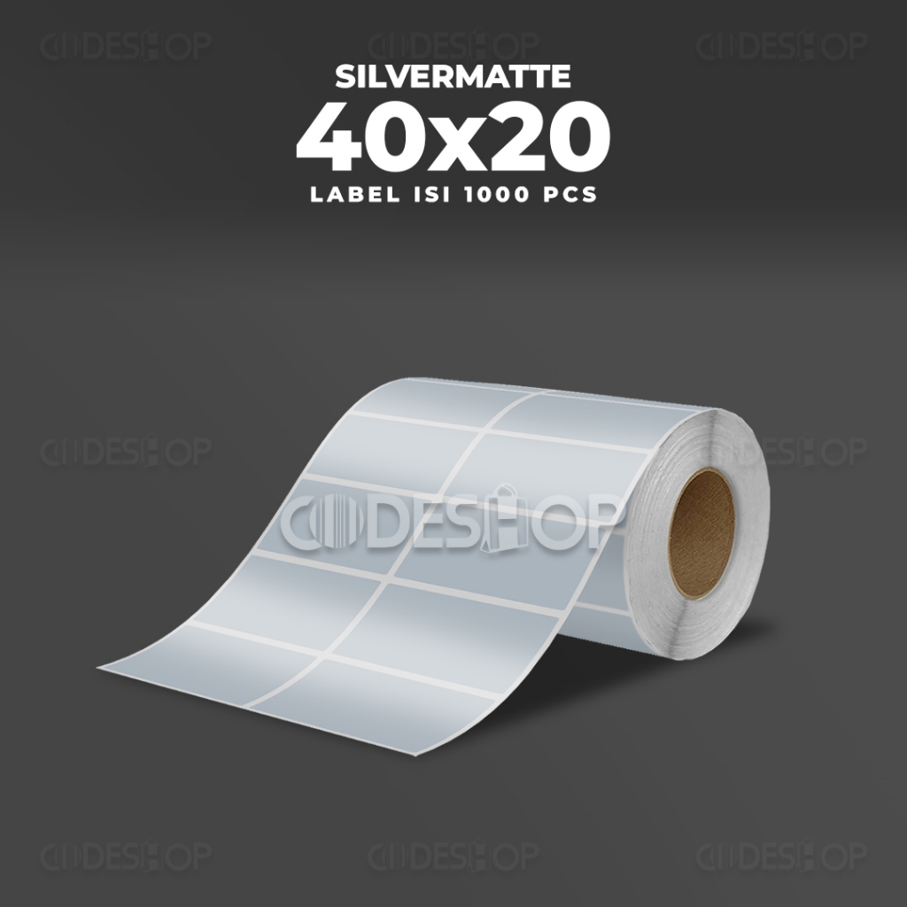 

Label Stiker Silver Matte 40x20mm 40x20 Sticker Barcode 40 x 20 mm 2 Line isi 1000 Pcs