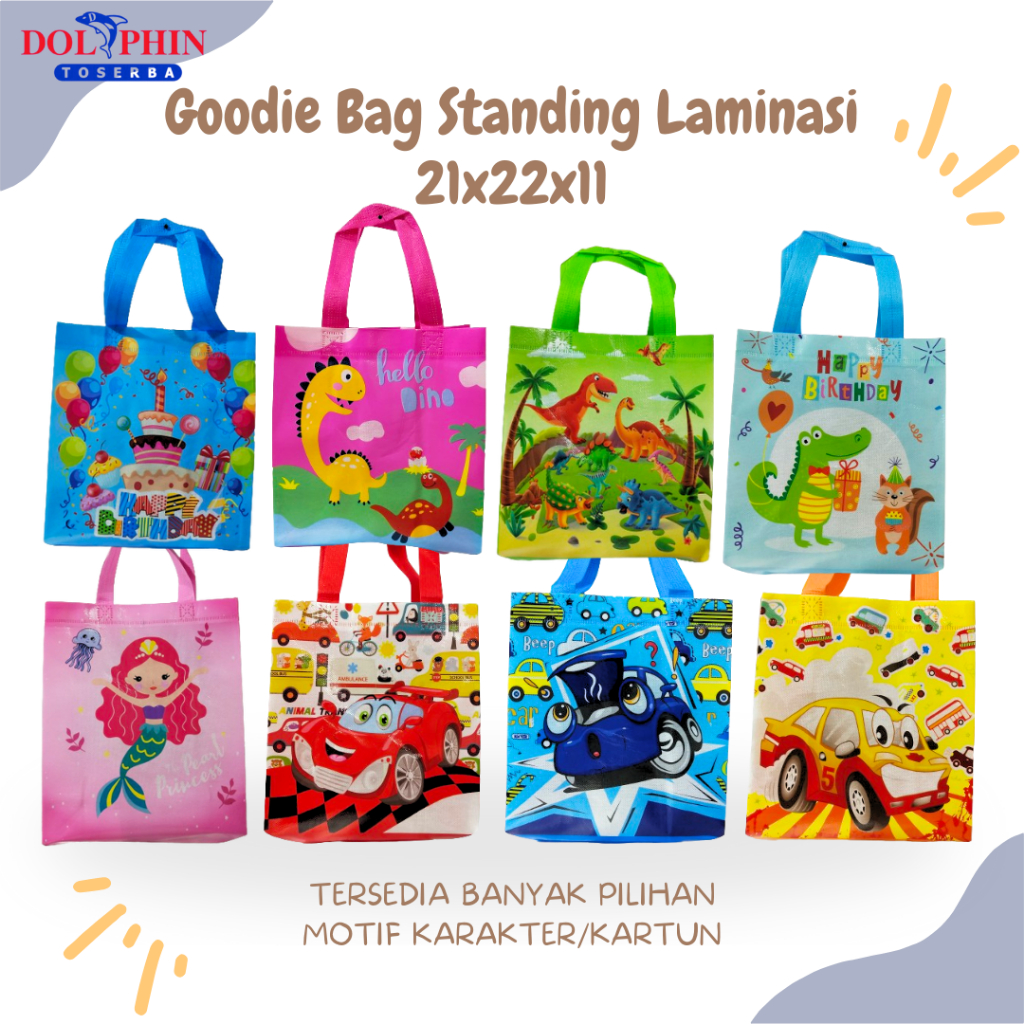 

1 PCS Goodiebag Tas Laminasi Karakter Kartun uk 21x22x11 Lipat Samping & Standing Waterproof