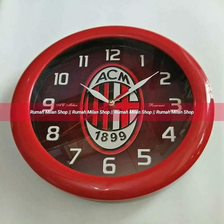 jam dinding AC milan 30cm List Merah