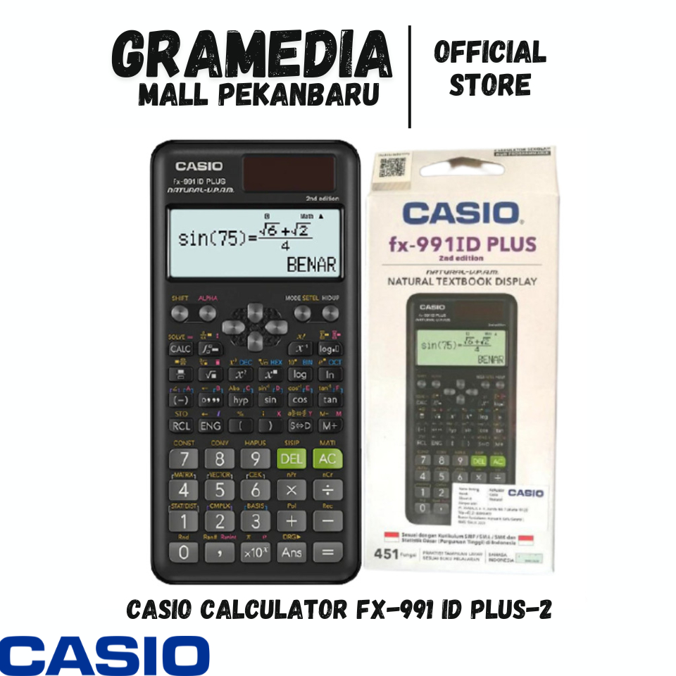 

CASIO CALCULATOR SCIENTFIC FX-991 ID PLUS-2 - Kalkulator Scientfic Kuliah Sekolah (451 Fungsi / Rumus Bahasa Indonesia) (Original) Gramedia Mal Pekanbaru