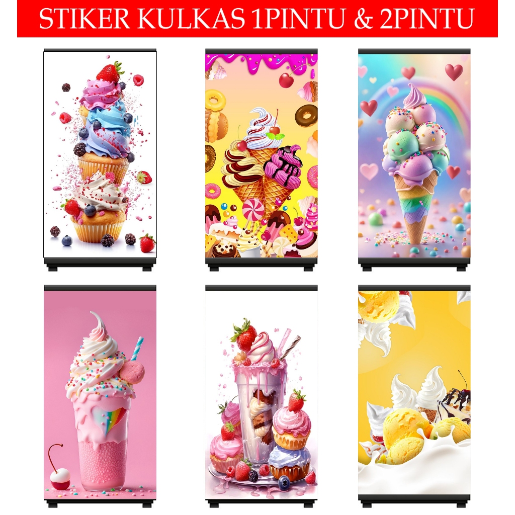 STIKER KULKAS 1PINTU & 2PINTU MOTIF ICE CREAM