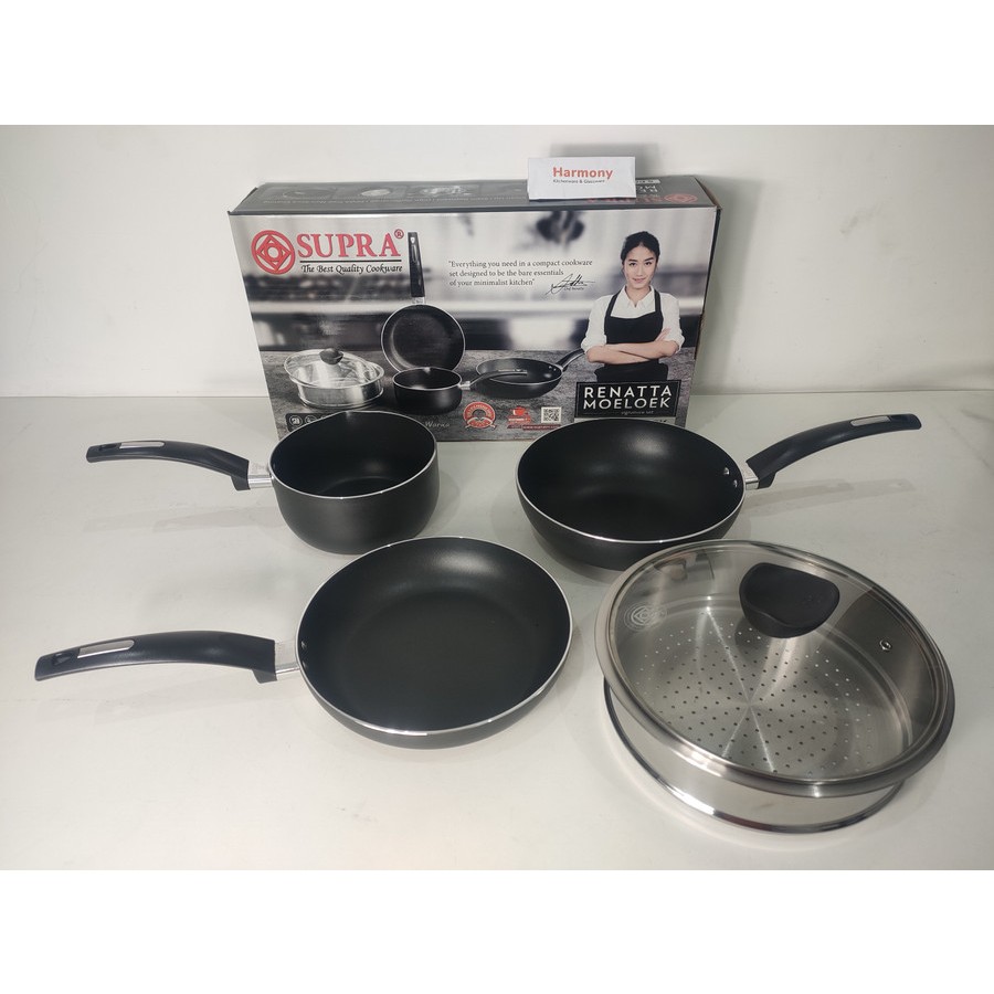 Supra Cookware Set 5pcs Aluminium Black Alat Masak Panci Set Nonstick