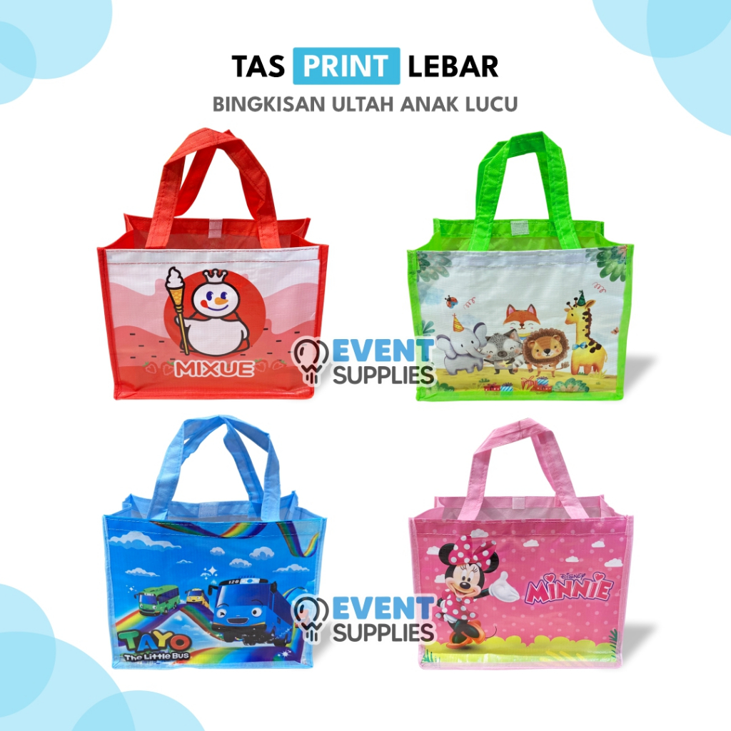 

Tas Ulang Tahun Goodie Bag Lebar Print Karakter Animal Unicorn Mermaid 25x20x13