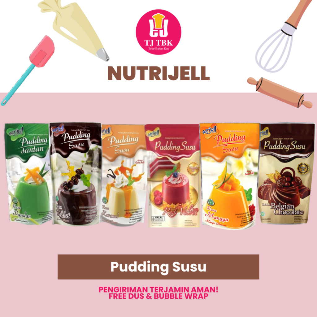 

Nutrijell Pudding Susu Red Velvet / Belgian Chocolate (Pouch)/Nutrijell Pudding Santan Pandan 130g/Nutrijell Pudding Susu Karamel 142g