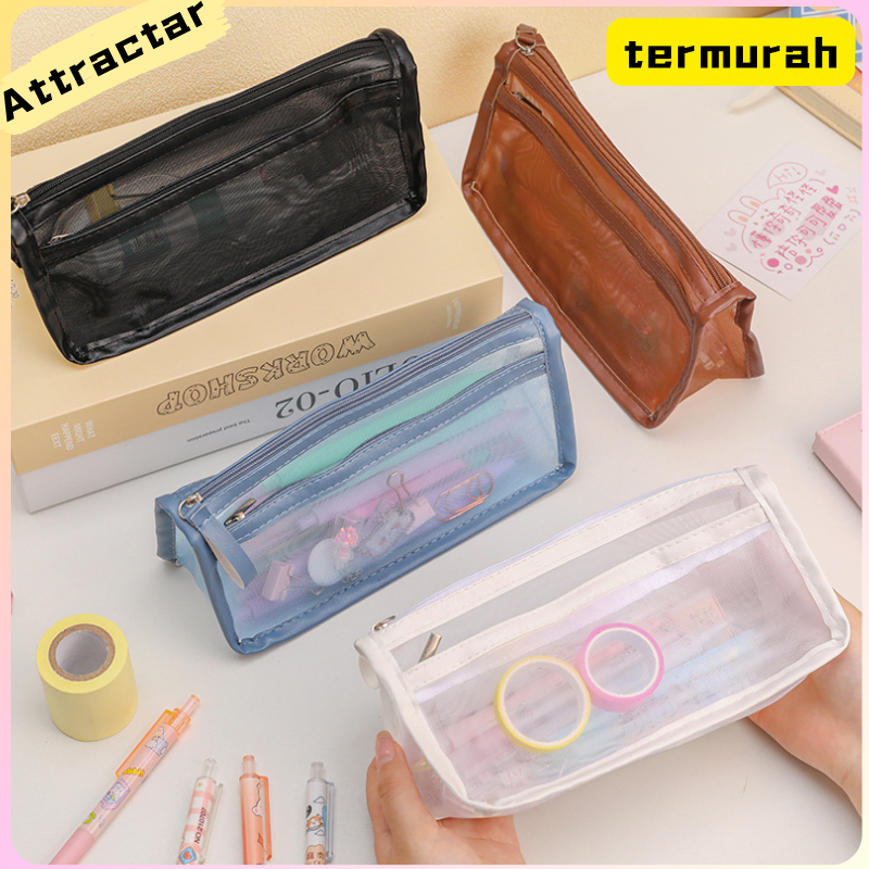 

✨In Stock Tempat Pensil Jala Ritsleting Ganda Sederhana Tas Penyimpanan Alat Tulis Berkapasitas Besar Lapisan Ganda-AT