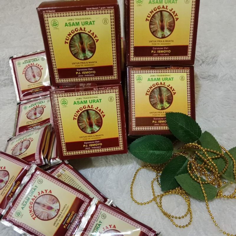 JAMU ASAM URAT 1 DUS ISI 15 SACHET ORI JAMU TRADISIONAL TUNGGAL JAYA . PJ. ISMOYO