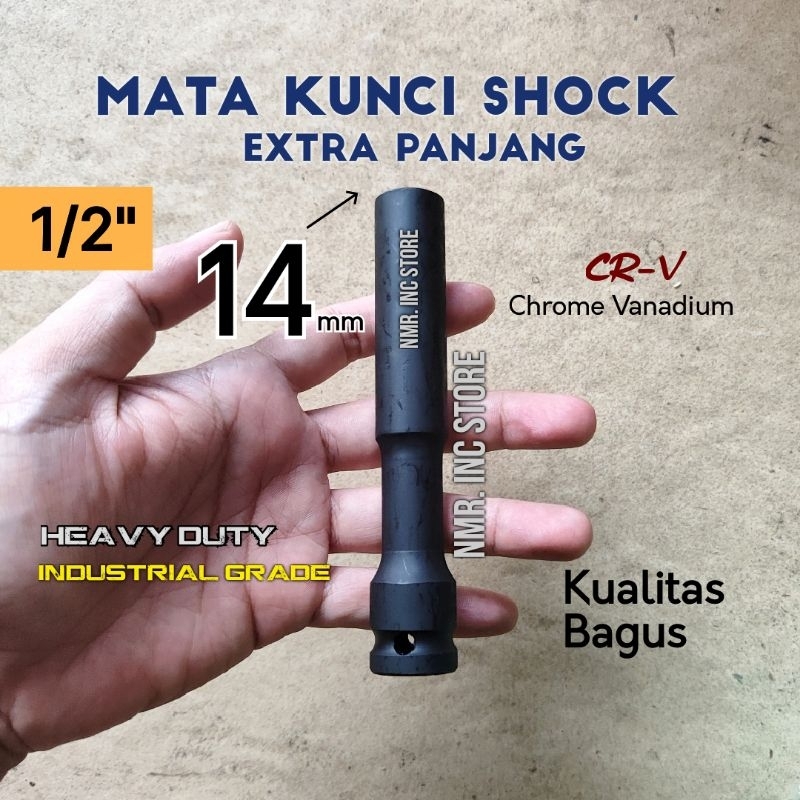 Mata Kunci Shock 14 14mm Extra Panjang, Sok Impact 1/2" Pas Socket, Kualitas Bagus.