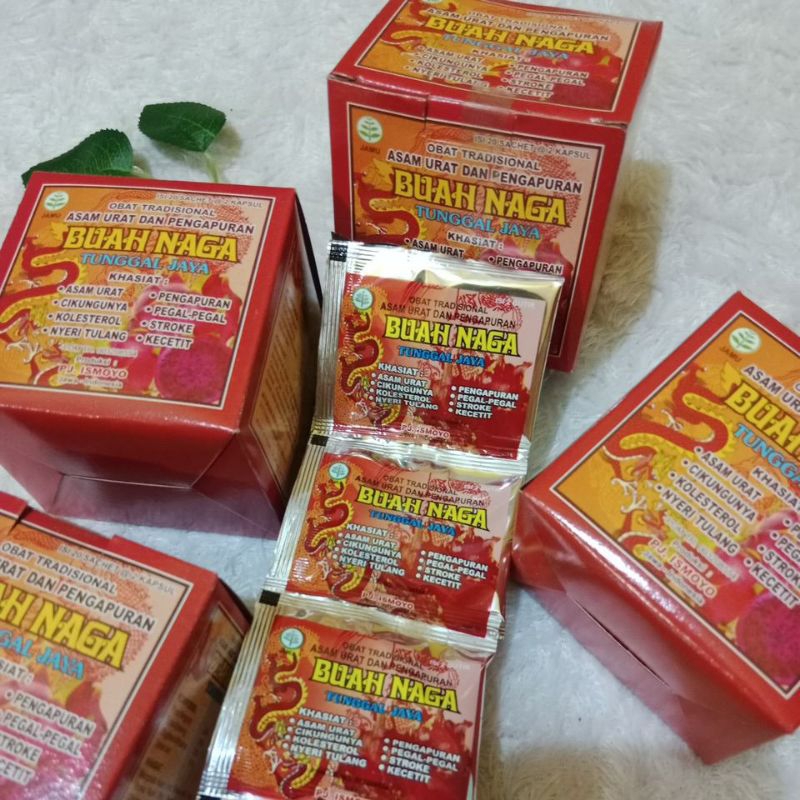 JAMU ASAM URAT DAN PENGAPURAN BUAH NAGA 1 DUS 20 SACHET ORI JAMU TRADISIONAL TUNGGAL JAYA. PJ. ISMOY