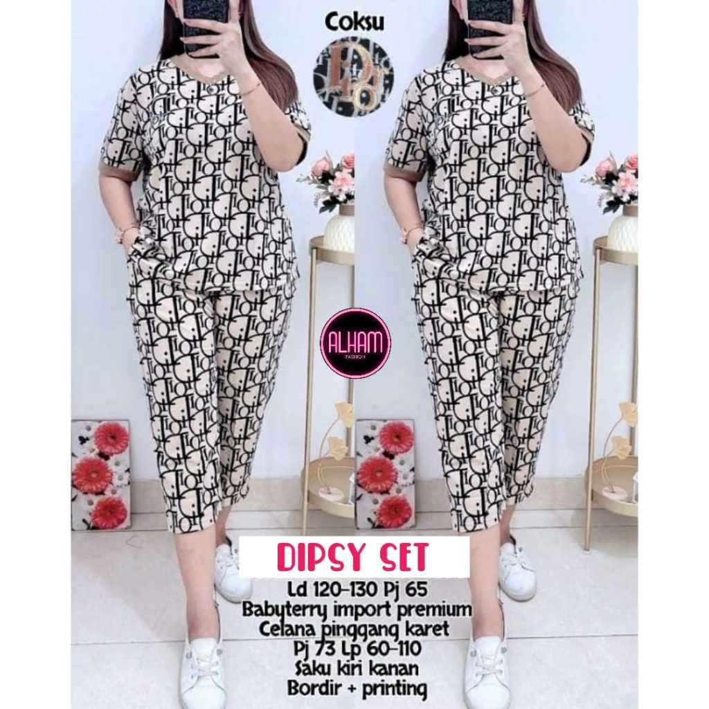 Dipsy Set Alham Baju Setelan Wanita Setcel Ld 120 - 130 Bigsize Jumbo XXXL Motif Kekinian Korean Sty