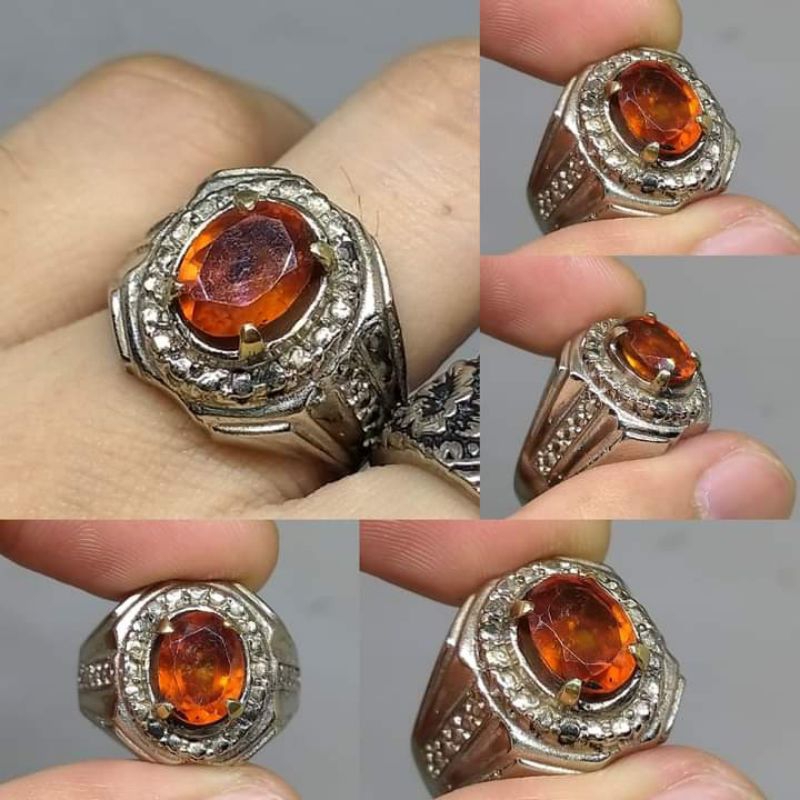 Cincin Batu Garnet Cutting Mewah