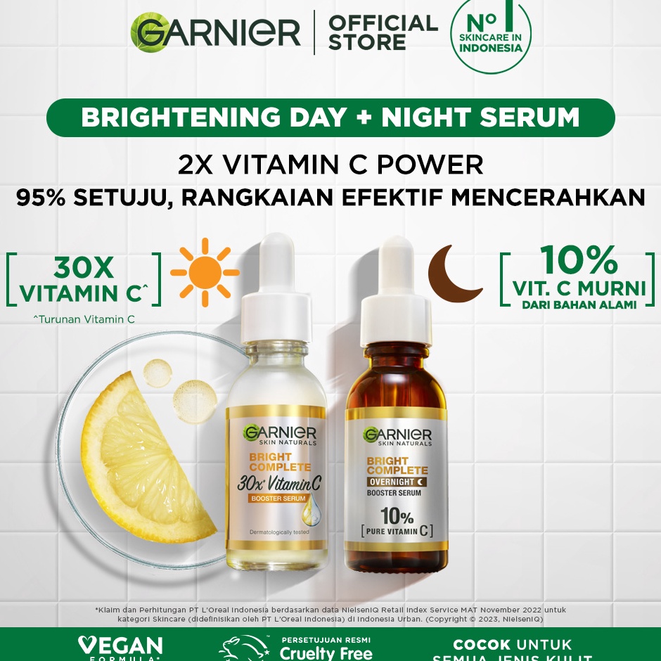 ART O14C Paket Skincare Garnier Bright Complete Vitamin C Day  Night Serum Kit  Paket Serum Pagi  Ma