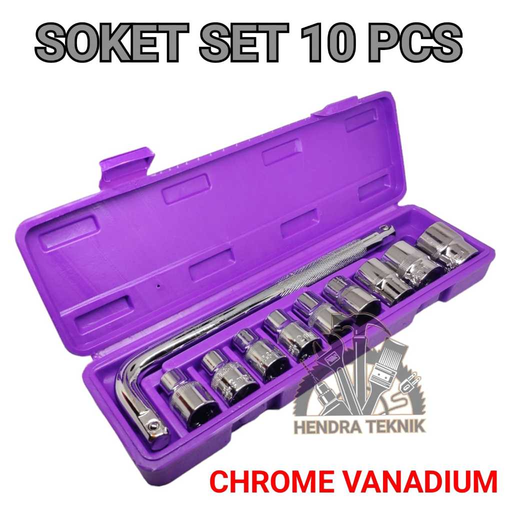 KUNCI SOK SET 10PC CRV KUNCI SOCK L SET BOX PLASTIK SOCKET SET CHROME VANADIUM MIRROR