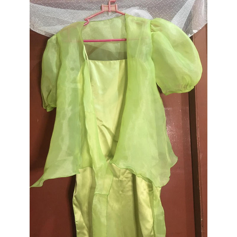 preloved long dress hijau neon