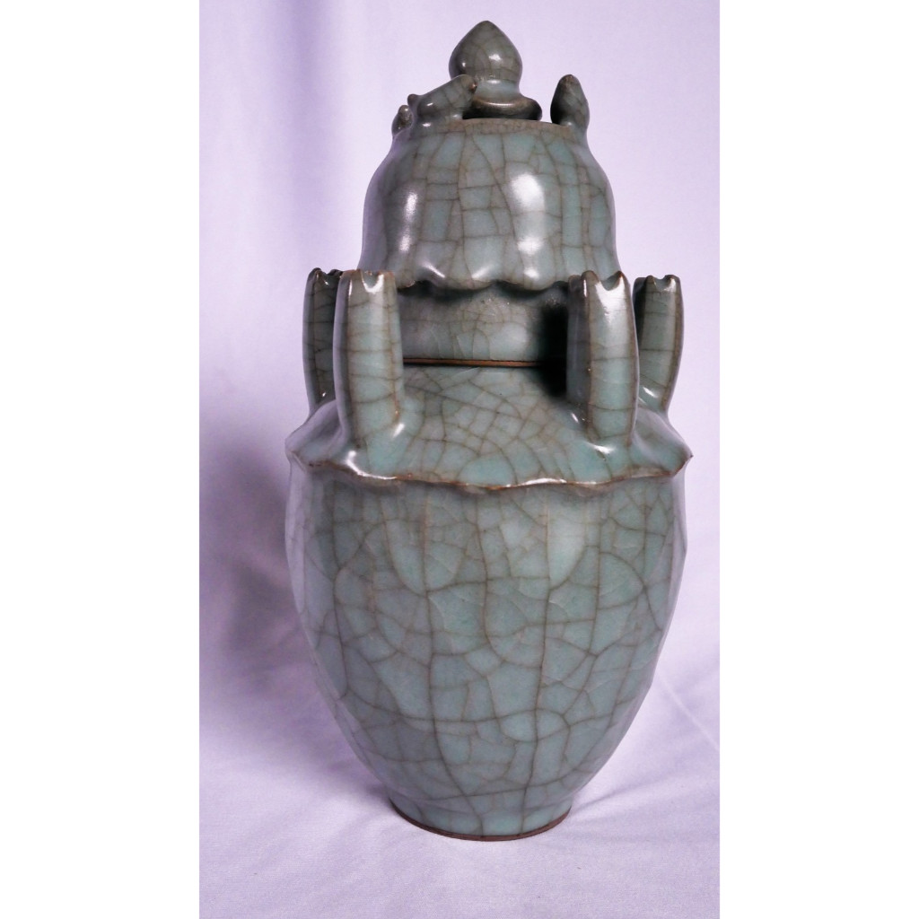 Keramik celadon antik Cina kuno istimewa guci serbaguna  model dinasti Song cracle grey hhblue 23 cm