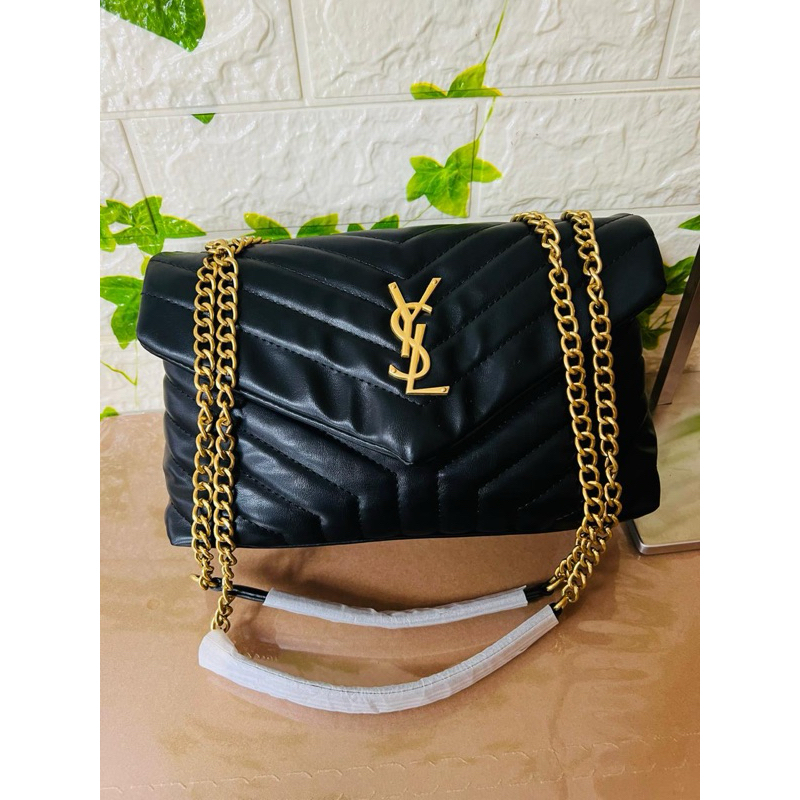 YSL Black Tali Rantai Gold + Box | Tas Import Murah Branded Tas Bahu Wanita KANTONGNADELLY Tas Selem