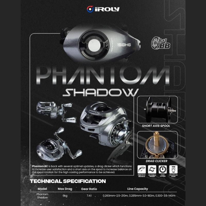 REEL BC IROLY PHANTOM SHADOW BAITCASTING REEL