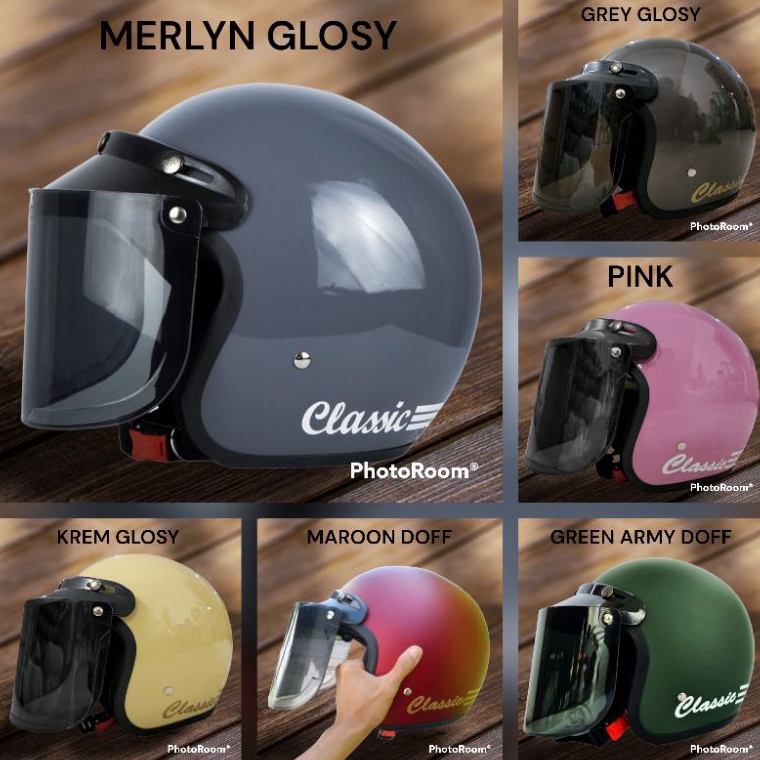 GBw HELM BOGO WANITA PRIA SNIHELM BOGO CLASSIC KACA DATAR ATAU CEMBUNGGROSIR HELM