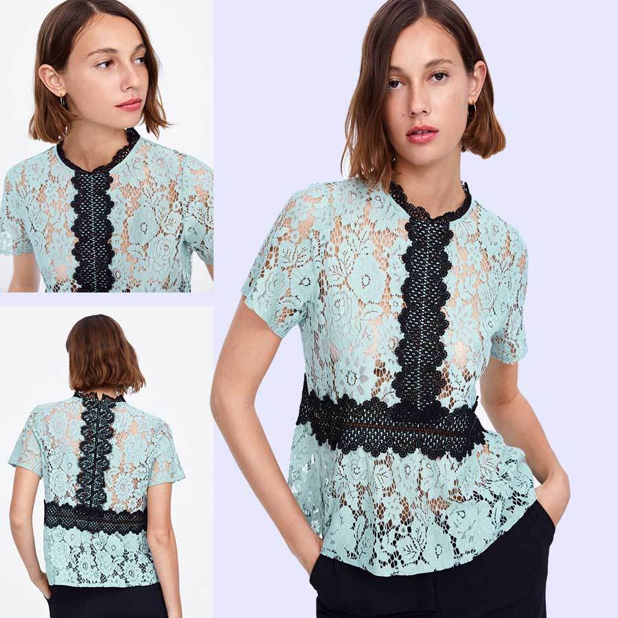 ZARA ZR Contrast Lace Sea Green