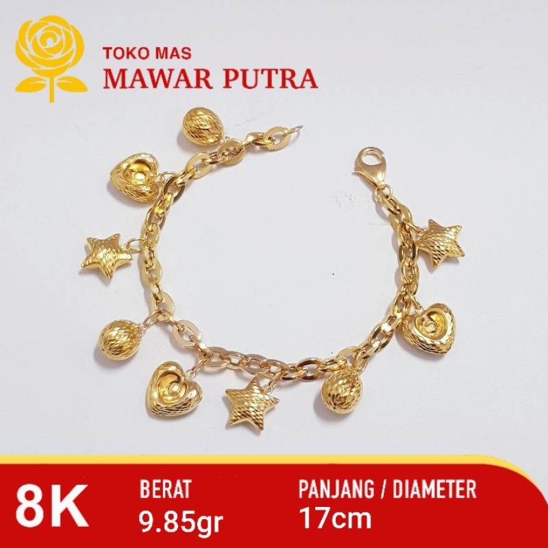 Gelang rantai fancy LOTUS gold 8K 375