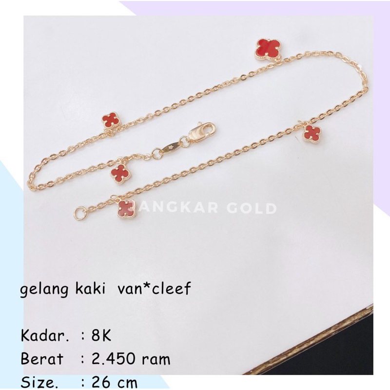 GELANG VAN CLEEF VC VCA CLOVER 8K 2.450GR(MERAH)VANCLEEF ALHAMBRA