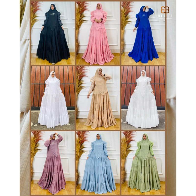 RumahMuslimah_Ls. Gamis Polos dengan Soft Tulle, Moana Set Syar’i by Belifi