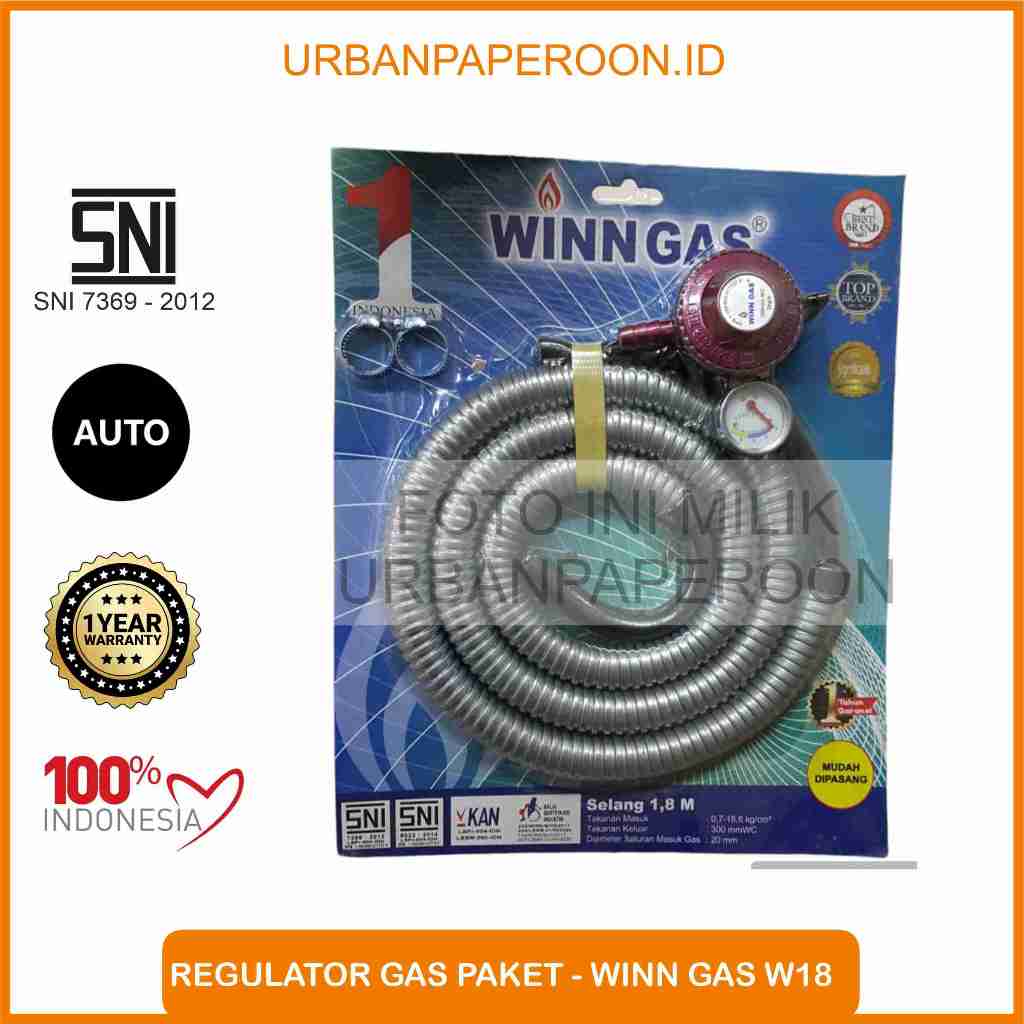 Regulator paket Winn Gas otomatis / selang gas Winn Gas /regulator meteran Winn Gas W18M / Selang Re