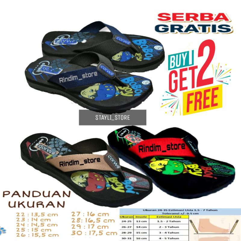 CARVIL BELI 1 GRATIS 2 SANDAL anak tanggung umur 2 sampai 10 tahun MOTIF BOBOY KEREN STAYL PREMIUM T