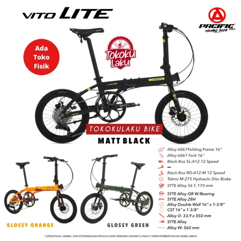 SEPEDA LIPAT PACIFIC VITO LITE 16 INCH 16" ANAK DEWASA MURAH ORIGINAL FOLDING BIKE