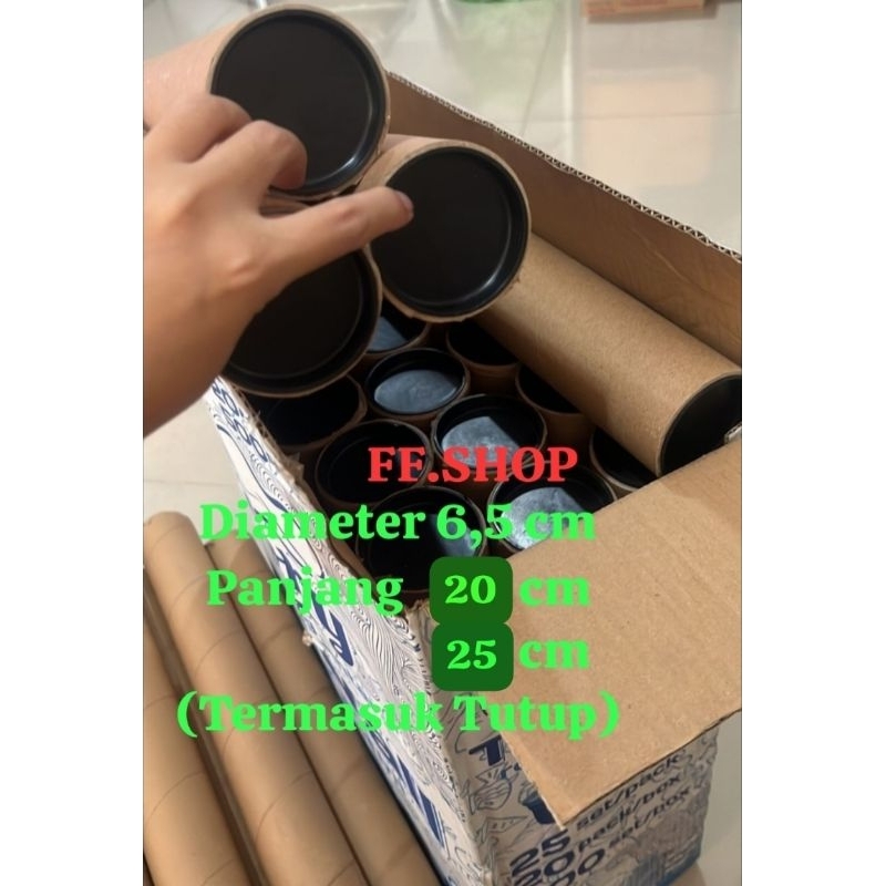 

Tabung Packing/Tube Paper Core/selongsong 6,5 x 20, 25 cm ( sudah termasuk tutup)