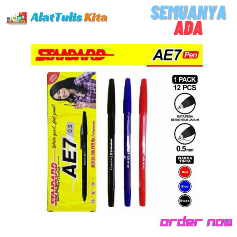 

(1 PACK) Pulpen / Bolpoint / Bulpen Standart/ Standard AE7 Warna Hitam, Merah, Biru