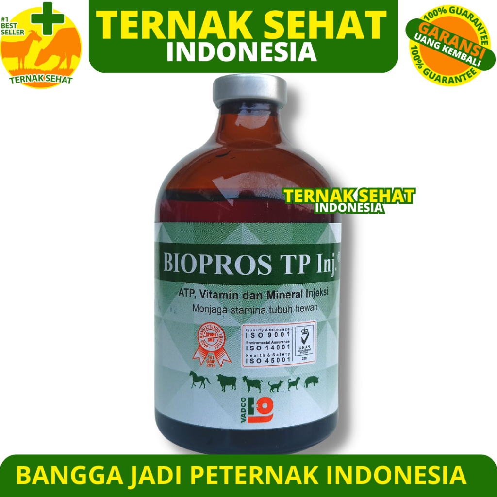 BIOPROS TP INJ 100ml VADCO ( ATP LEBIH TINGGI ) - Vitamin Penguat Otot &amp; Stamina Hewan Sapi Kambing Domba Babi Anjing Kucing - Mirip Biosan Tp