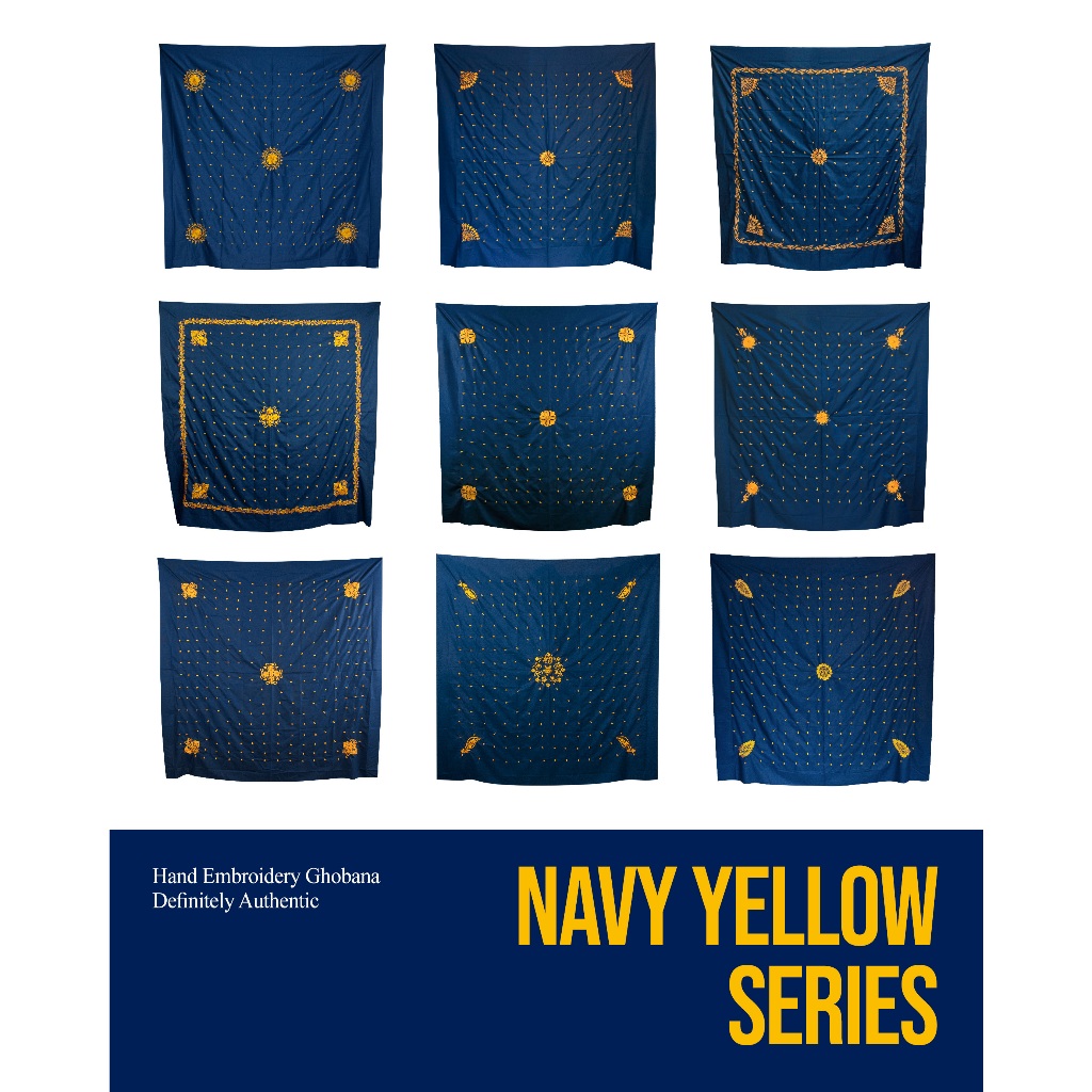 Yateer Ghobanah Imamah Hijazy 150cm x 150 cm Serian Navy - Kuning