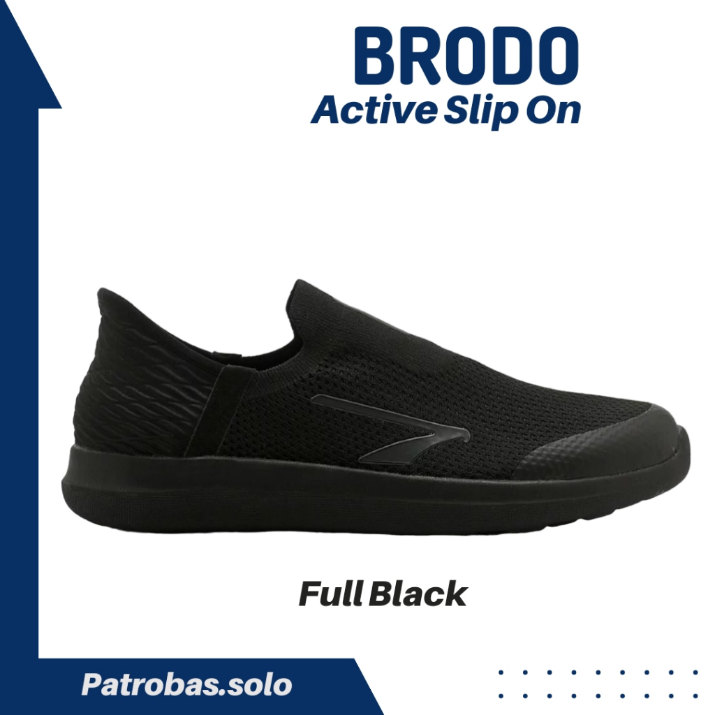 BRODO Active Slip On Full Black Sepatu Sneakers Casual  Pria Hitam Polos Original