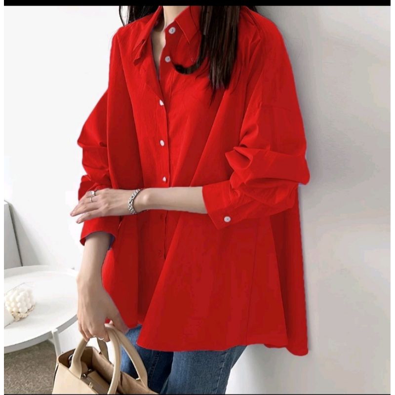 ATASAN BLOUSE KEMEJA DEWASA WANITA MERAH CABE JUMBO DR   LD 98 cm,LD 106 cm,LD 116 cm,LD 120 cm,LD 1