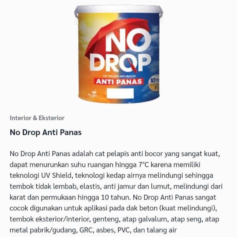 No Drop Anti Panas