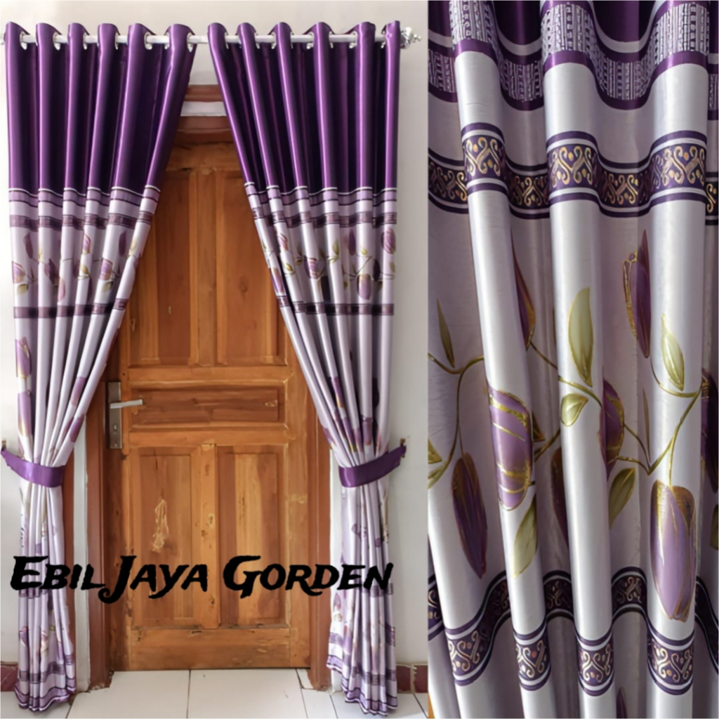 Gorden Pintu/Jendela Model Smokring Minimalis Motif Bunga Tulip Terbaru Bahan Kain Blackout Tebal