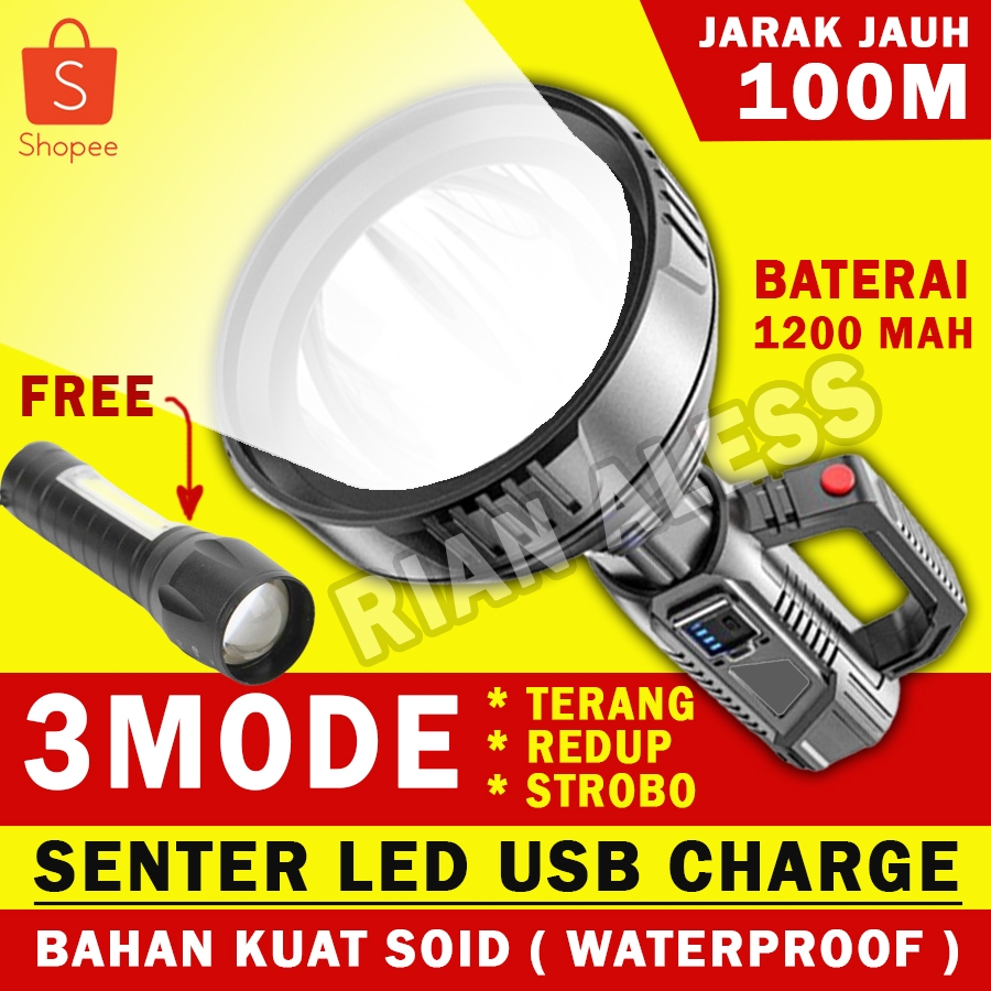 Senter Cas Led USB Super Terang Jarak Jauh Waterproof Anti Air Tahan Lama Sentar Sentet Led Let Supe
