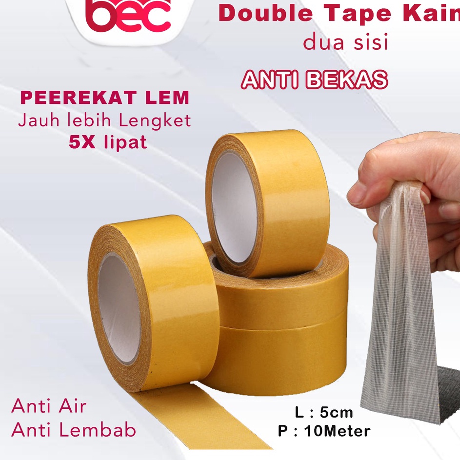 

ORIGINAL BEC Double Tape Kain Dua Sisi Tanpa Bekas Merk BEC House Isolasi 2 Sisi Solatip Tape