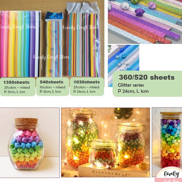 

77 LovelyCraftStore DIY 5413135 sheets Star Origami Paper Rainbow Kertas Origami Bintang lebar 1cm Star Origami Paper Quilling Paper Kertas Bintang Star Bottle Botol Bintang