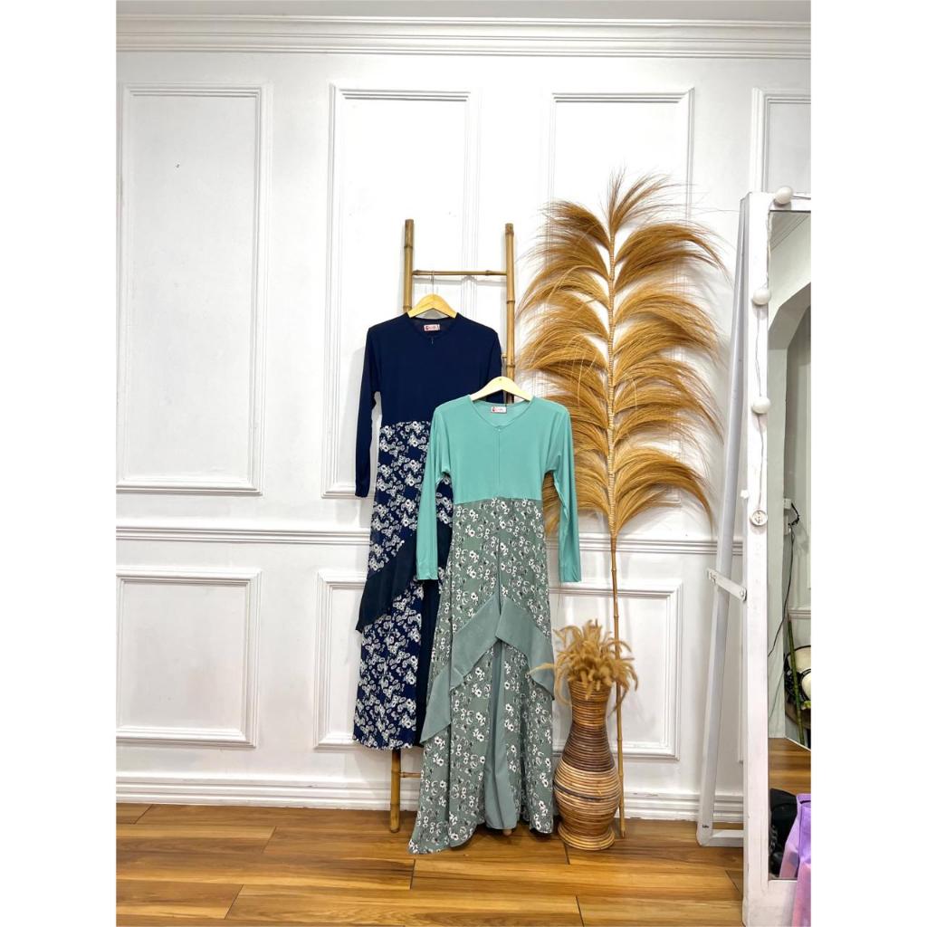 Gamis Bunga Jersy Mix Ceruty All Size Ori Arraffa Syari