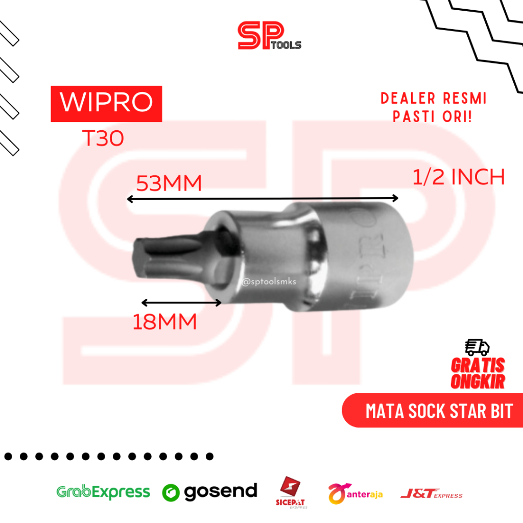 MATA SOK SHOCK SOCK SOCK STAR BIT L BINTANG 1/2" T30 PENDEK WIPRO