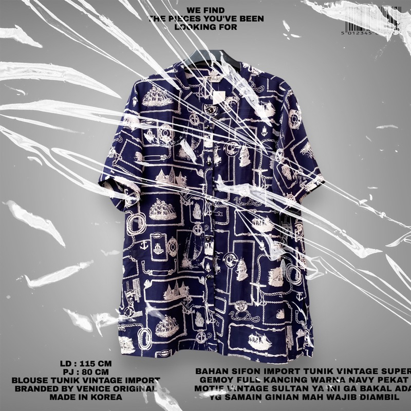 KEMEJA VINTAGE SULTAN/KOREAN STYLE/KEMEJA IMPORT/KOREAN BLOUSE KEMEJA/KEMEJA TUNIK VINTAGE/NAVY BLOU