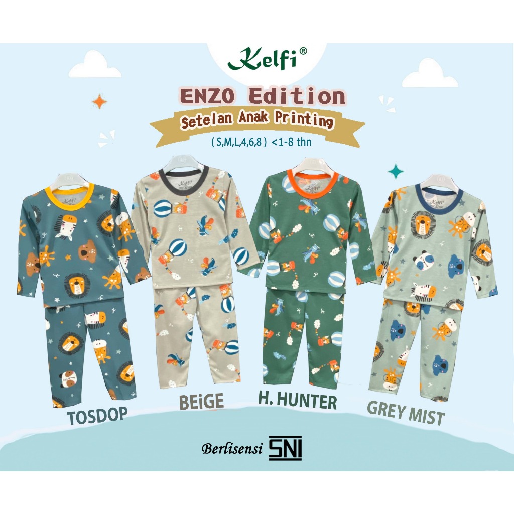 PROMO 6.6 KELFI SETELAN PP FULL PRINTING / SET BAJU ANAK COWOK / UNISEX PP 1-8 THN "ENZO EDITION"