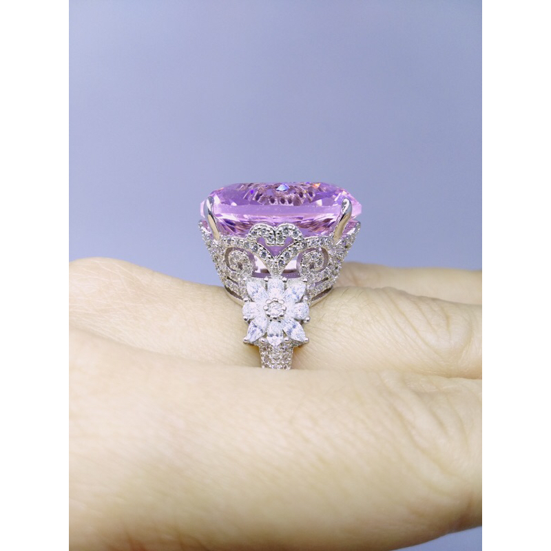 Cincin Wanita Cincin Statement Cubic Zirconia Pink Big Stone