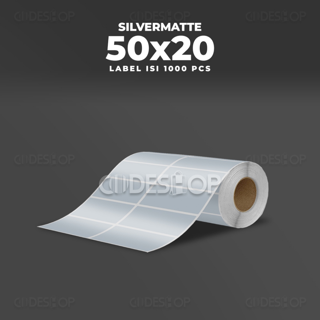 

Label Stiker Silver Matte 50x20 Sticker Barcode 50 x 20 mm 2 Line isi 1000 Pcs